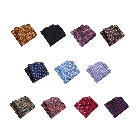 Mens Set of 11 Striped Check Floral Pocket Squares - Picture 5 of 7
